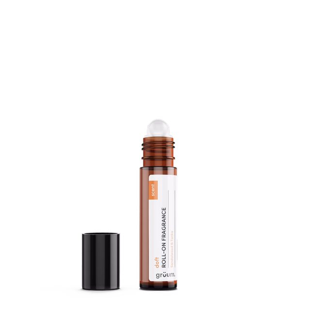 Roll-on fragrance bottle with open cap
