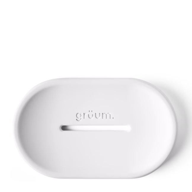 White soap holder with logo