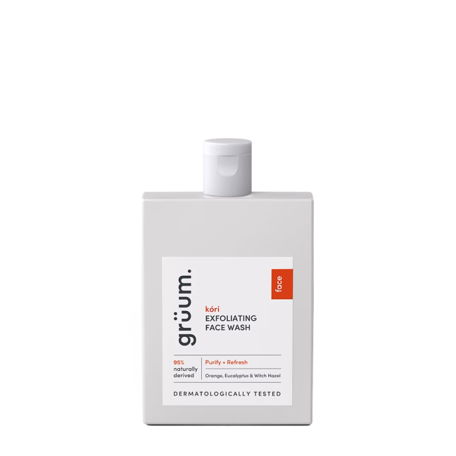 White exfoliating face wash bottle.