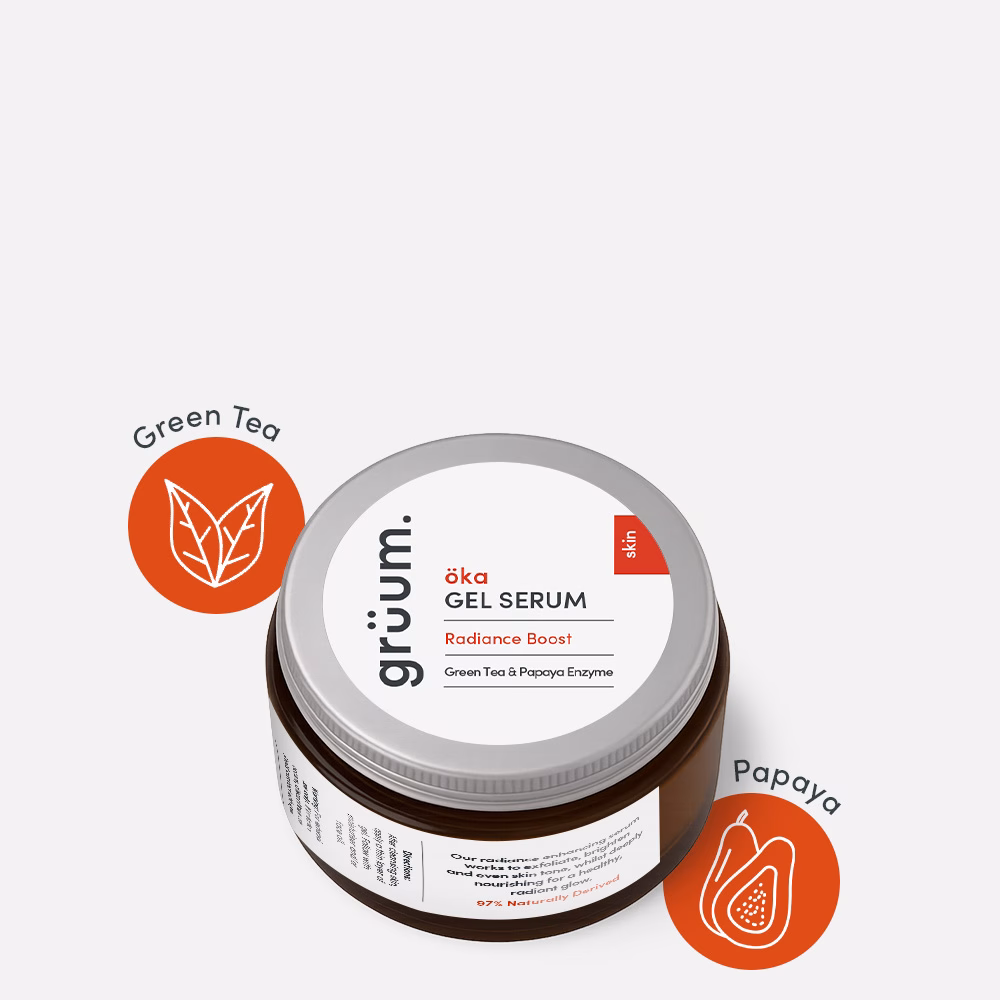 Gel serum jar with green tea and papaya