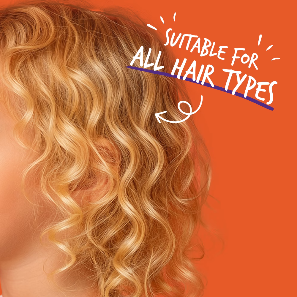 Blonde curly hair, orange background