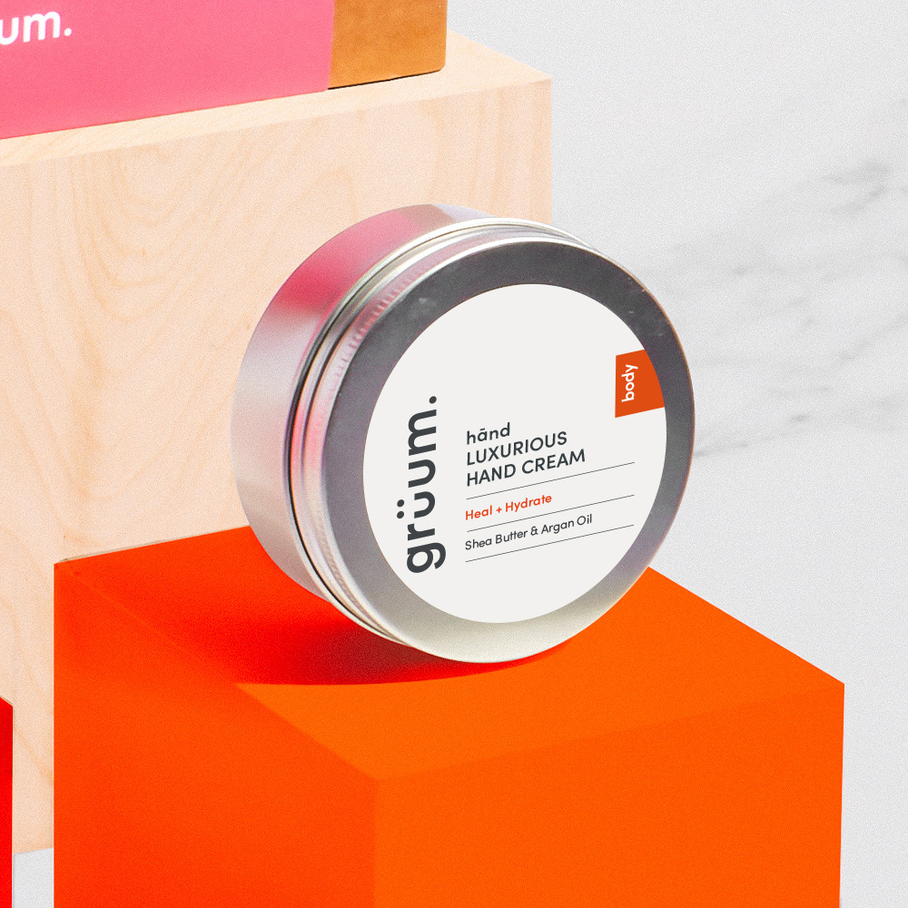 Luxurious hand cream on display blocks.