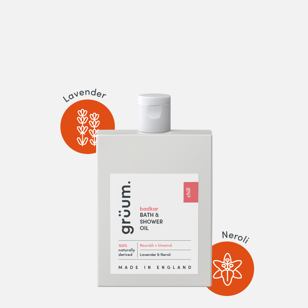 Bottle of bath and shower oil