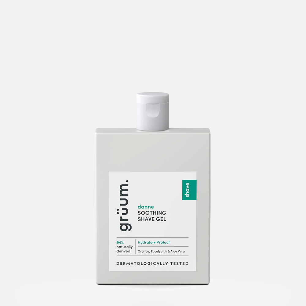 Shave gel bottle on white background.