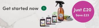 Cleaning products and special offer text.