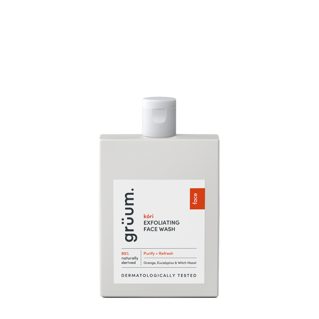 White exfoliating face wash bottle.