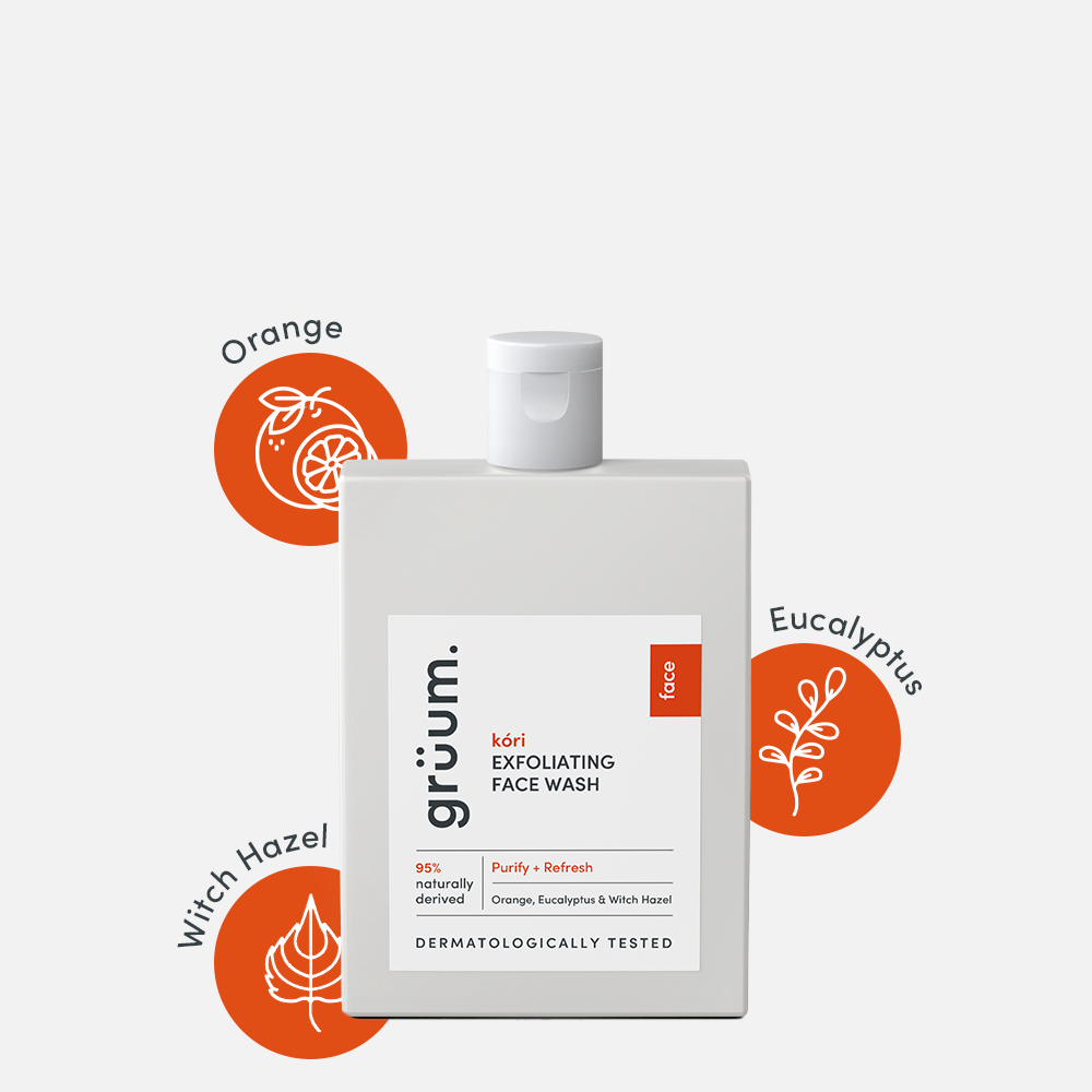 Bottle of face wash with ingredients