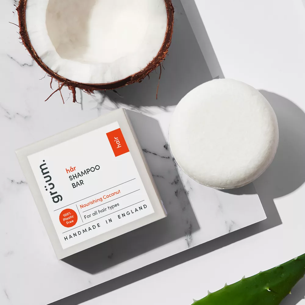 grüum hår Nourishing Shampoo Bar – 50g solid coconut oil shampoo bar with packaging