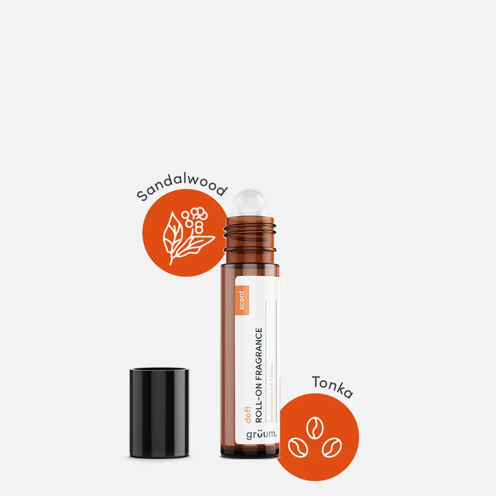 Roll-on fragrance with sandalwood and tonka